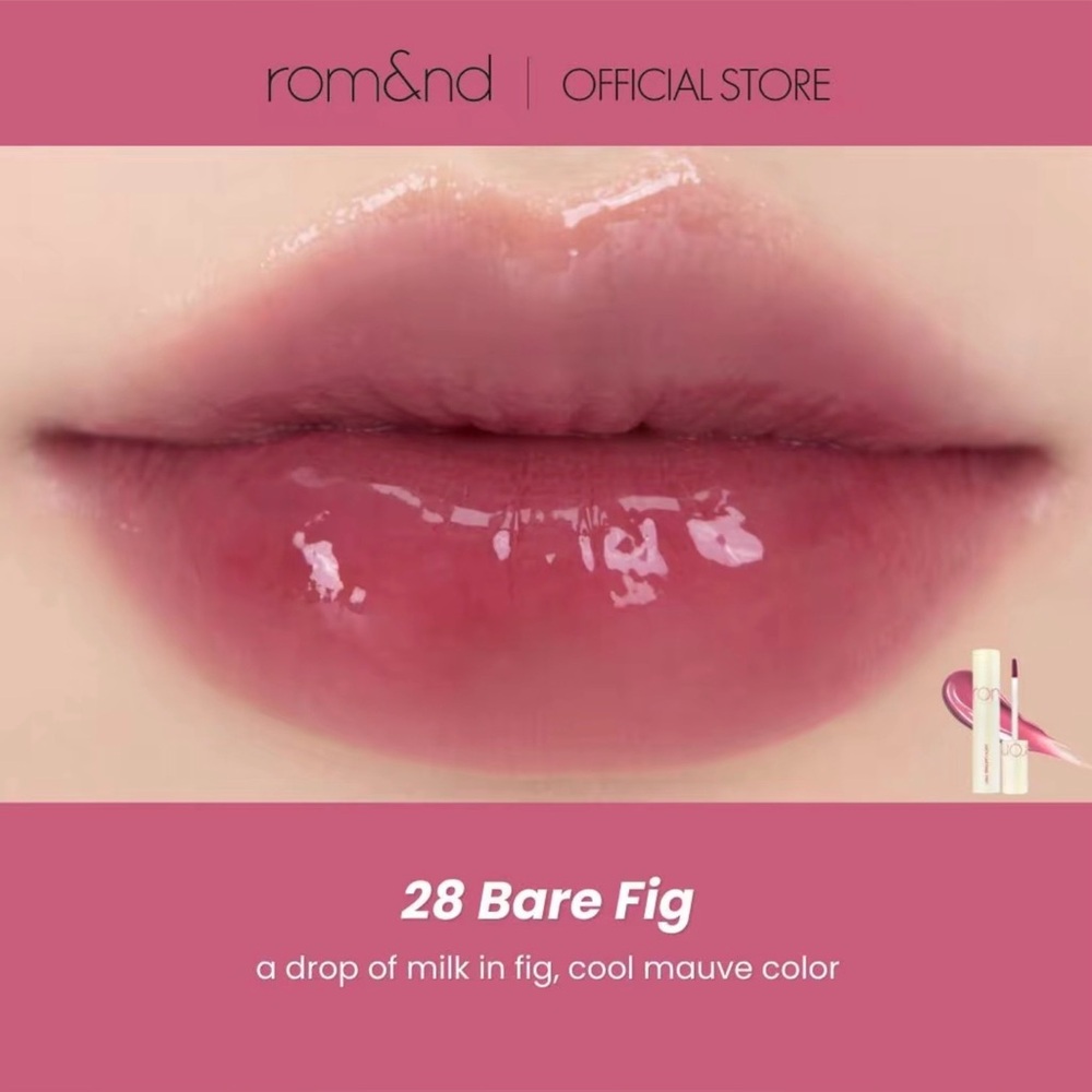 Rom&nd 28 Bare Fig Juicy Lasting Tint- a drop of milk in fig, cool mauve tone